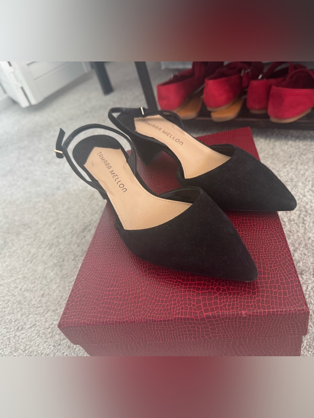 Tamara Mellon block suede kitten heel 7/37